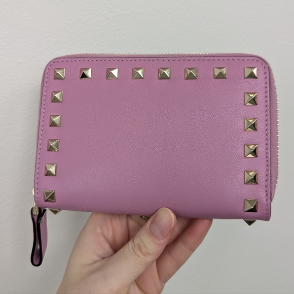 2 Piece! Valentino Garavani Rockstud Purple - Pink Wallet and Card Holder - Picture 4 of 16